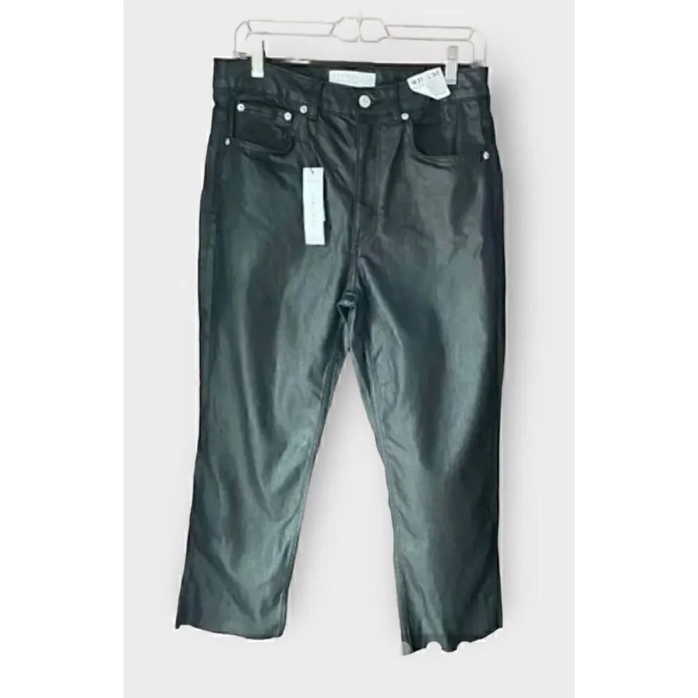 Topshop High Waisted Straight Leg Coated Jeans Black Size 9 NWT